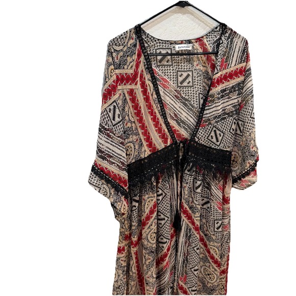 PAPARAZZI Womens Sz‎ M Indie Boho Open Front Tie Duster Flowy Western Festival - Picture 3 of 7